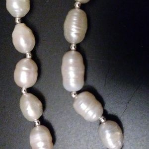 Baroque pearls/925 balls stretchy bracelet